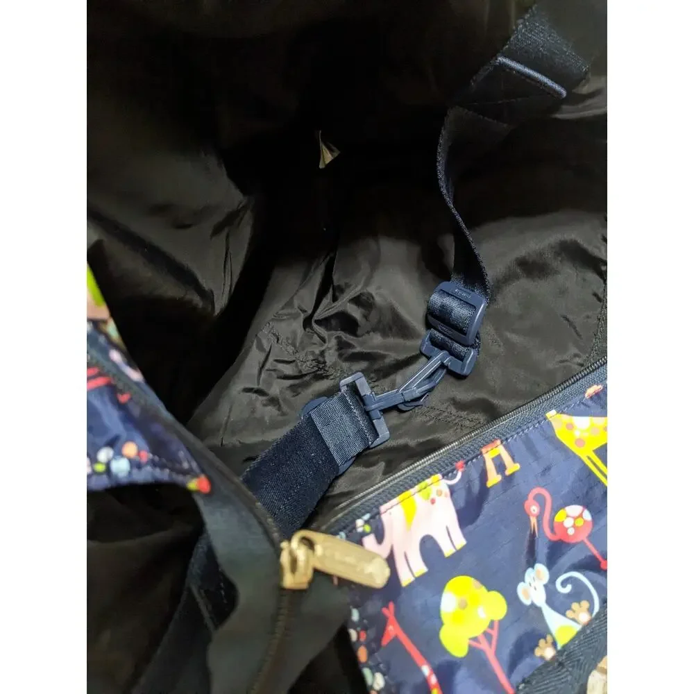Lesportsac Large Baby Diaper Bag Safari Nylon Blue Lion Elephant Flamingo